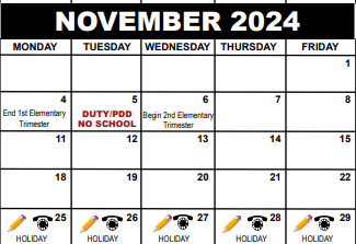 District School Academic Calendar for Exceptional Student Prog Pre-k for November 2024