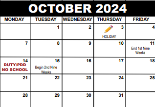 District School Academic Calendar for Forest Hill Elementary School for October 2024