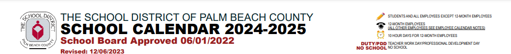 District School Academic Calendar for Adult Education Center Of Palm Beach