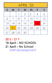 District School Academic Calendar for Ideal Alternative Ed Program for April 2025
