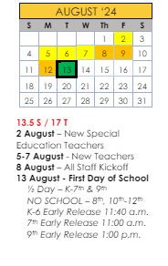 District School Academic Calendar for Ideal Alternative Ed Program for August 2024