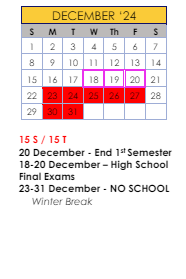 District School Academic Calendar for Ideal Alternative Ed Program for December 2024