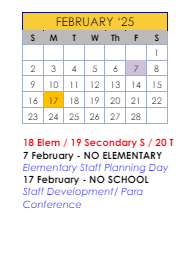 District School Academic Calendar for Ideal Alternative Ed Program for February 2025