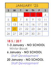 District School Academic Calendar for Ideal Alternative Ed Program for January 2025