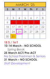 District School Academic Calendar for Ideal Alternative Ed Program for March 2025