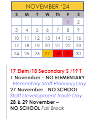 District School Academic Calendar for Ideal Alternative Ed Program for November 2024