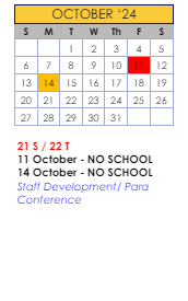 District School Academic Calendar for Ideal Alternative Ed Program for October 2024