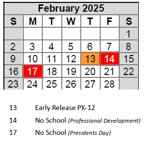 District School Academic Calendar for Craig ELEM. for February 2025