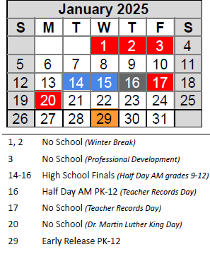 District School Academic Calendar for Craig ELEM. for January 2025
