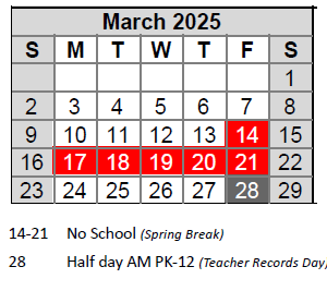 District School Academic Calendar for Craig ELEM. for March 2025