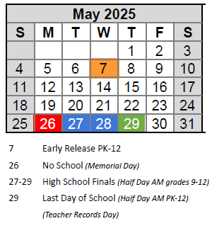 District School Academic Calendar for Craig ELEM. for May 2025