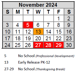 District School Academic Calendar for Craig ELEM. for November 2024