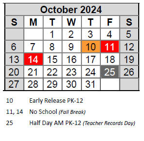 District School Academic Calendar for Craig ELEM. for October 2024