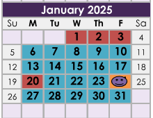 District School Academic Calendar for James E Hanna Elementary School for January 2025