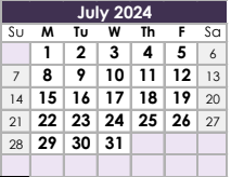 District School Academic Calendar for James E Hanna Elementary School for July 2024