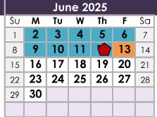 District School Academic Calendar for James E Hanna Elementary School for June 2025