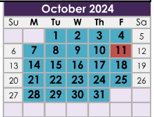 District School Academic Calendar for James E Hanna Elementary School for October 2024