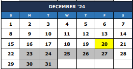 District School Academic Calendar for Burnett Guidance Ctr for December 2024