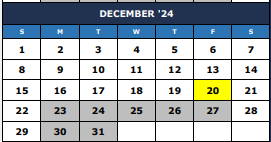 District School Academic Calendar for The Summit Intermediate for December 2024