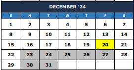 District School Academic Calendar for L F Smith Elementary for December 2024