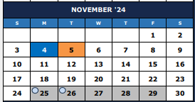 District School Academic Calendar for Excel Academy (jjaep) for November 2024