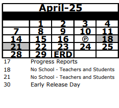 District School Academic Calendar for Chester W. Taylor Elementary School for April 2025