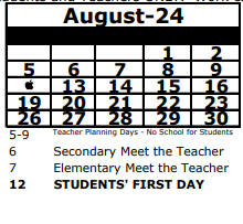 District School Academic Calendar for Richard Milburn Academy for August 2024