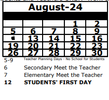District School Academic Calendar for Wesley Chapel Elementary School for August 2024