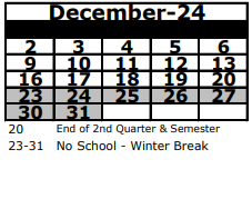 District School Academic Calendar for Chasco Middle School for December 2024