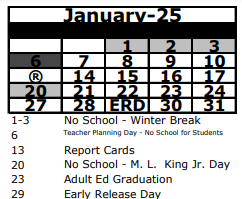 District School Academic Calendar for Chester W. Taylor Elementary School for January 2025