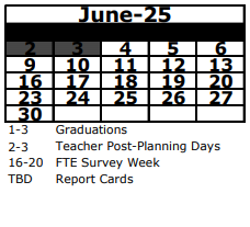 District School Academic Calendar for Paul R. Smith Middle School for June 2025