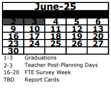 District School Academic Calendar for Wesley Chapel Elementary School for June 2025