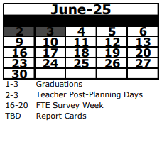 District School Academic Calendar for Double Branch Elementary for June 2025