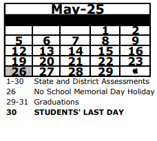 District School Academic Calendar for Thomas E. Weightman Middle for May 2025