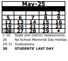 District School Academic Calendar for Wesley Chapel Elementary School for May 2025