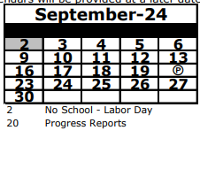 District School Academic Calendar for Deer Park Elementary School for September 2024