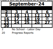 District School Academic Calendar for Hudson High Adult Education for September 2024