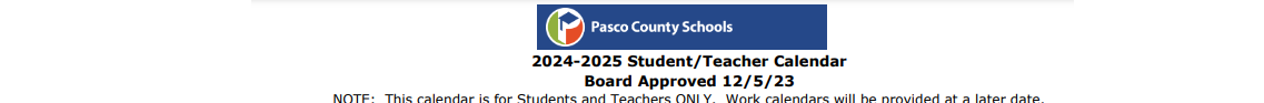 District School Academic Calendar for Pasco Middle School