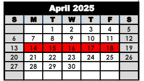 District School Academic Calendar for Canaan Elementary School for April 2025