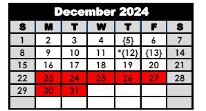 District School Academic Calendar for Canaan Elementary School for December 2024
