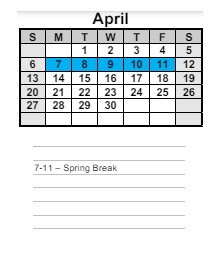 District School Academic Calendar for Lena Mae Moses Middle School for April 2025