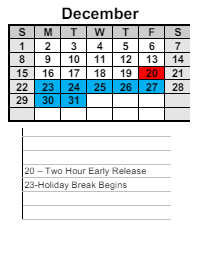 District School Academic Calendar for North Paulding Middle for December 2024