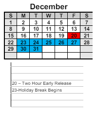 District School Academic Calendar for Lena Mae Moses Middle School for December 2024