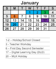 District School Academic Calendar for Lena Mae Moses Middle School for January 2025