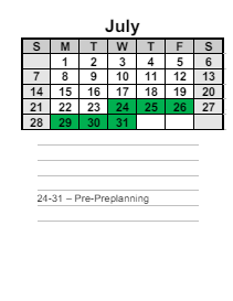 District School Academic Calendar for Sam D. Panter Elementary School for July 2024