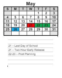District School Academic Calendar for Hiram Elementary School for May 2025