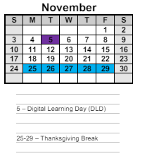 District School Academic Calendar for North Paulding Middle for November 2024