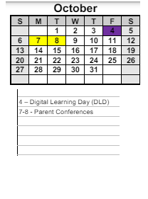 District School Academic Calendar for North Paulding Middle for October 2024