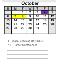 District School Academic Calendar for Dallas Elementary School for October 2024