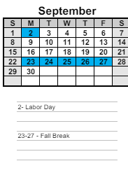 District School Academic Calendar for Abney Elementary School for September 2024